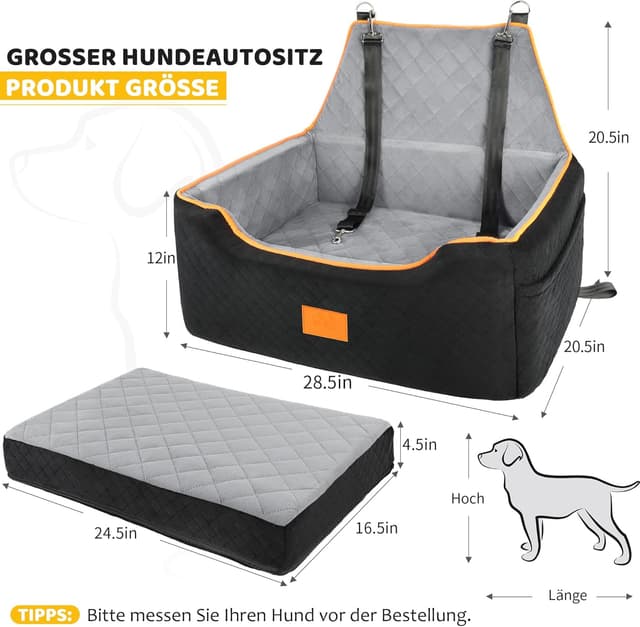Detalle 2 de GL GLENSLAVE Hundesitz-Erhöhung für große/mittlere Hunde bis 25 kg, abnehmbar & waschbar (schwarz/grau)