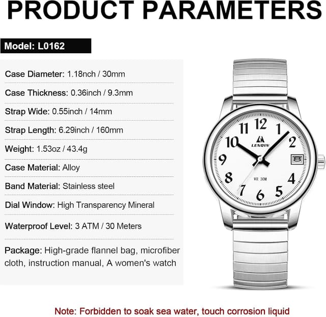 Thumbnail 6 de LN LENQIN orologio donna analogico al quarzo in acciaio con cinturino espandibile, impermeabile 3 ATM