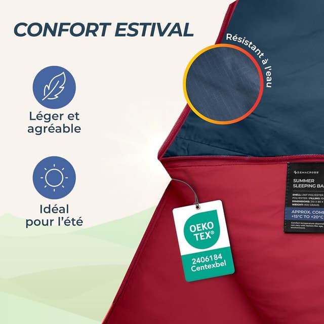 Detalle de Zenacross Sac de couchage adulte d’été 1 personne compact ultra léger (900 g)
