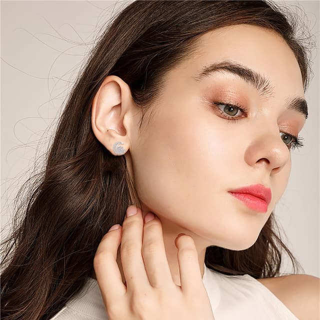 Detalle 2 de Boucles d’oreilles Arrebol en argent sterling 925 avec zirconium (lune celtique), 12 x 13 mm