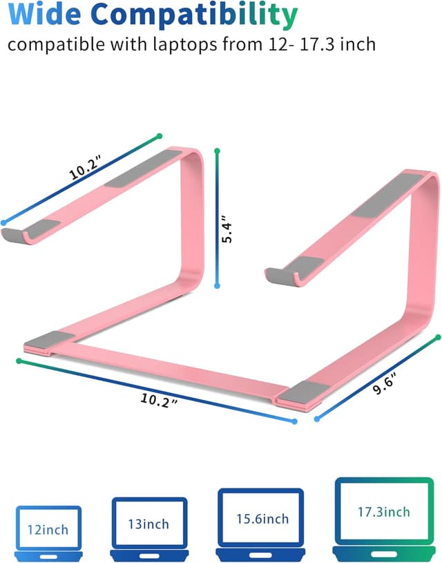 Detalle 2 de SOUNDANCE Metal Laptop Stand for Desk (Pink) – Ergonomic Riser for 12 to 17.3-inch Laptops