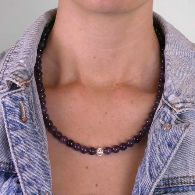 Detalle de BERGERLIN Echte Naturstein Perlenkette mit Amethyst-Perle, 925 Sterling Silber & Verschluss – mit Echtheitszertifikat