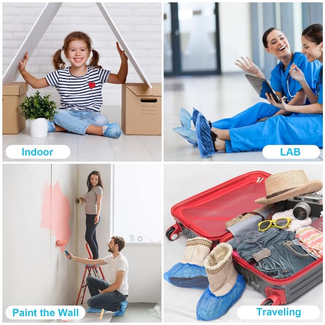 Detalle 2 de flintronic Einweg-Schuhüberzieher aus dickem CPE, rutschfest & wasserdicht (100 Stück / 50 Paar)