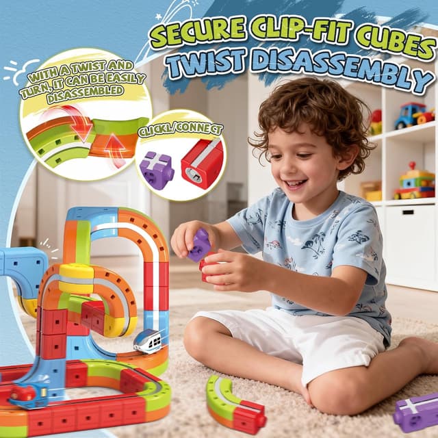 Detalle de YESHIN Clickrail Electric Train Set – DIY-Eisenbahnset mit modulierbaren 3D-Schienen und motorisiertem Zug, ab 3 Jahren