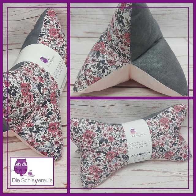 Detalle 2 de Leseknochen Nackenkissen „Blätter“ – handgestopft, waschbar & vielseitig als Nackenrolle