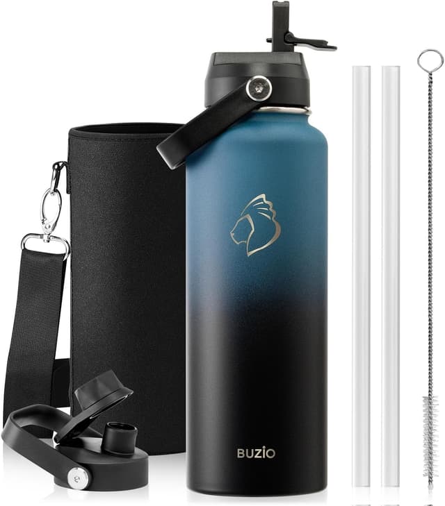 Detalle de BUZIO 1180 ml Stainless Steel Vacuum Water Bottle with Straw Lid and Flex Cap (Indigo Crush)