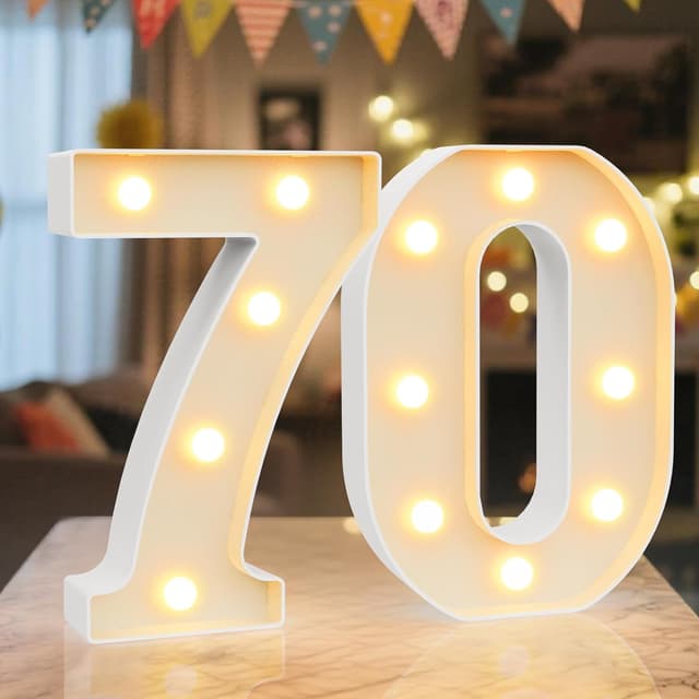 Detalle de LED Zahlen Lampe „70“ – beleuchtete Leuchtzahlen mit warmweiß/kaltweiß, batteriebetrieben für Party- & Hochzeitsdeko
