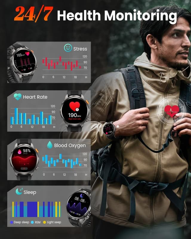 Thumbnail 4 de Military Smart Watch 100 Days Battery Rugged Fitness Tracker