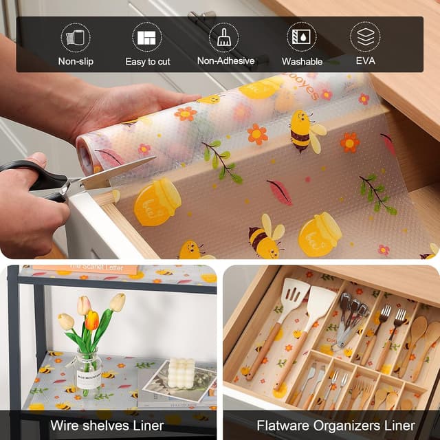 Detalle 2 de Cooyes Shelf Liner Non-Slip EVA Cabinet & Drawer Liner (Amber, 11.8" W x 118" L) – Waterproof, Non-Adhesive