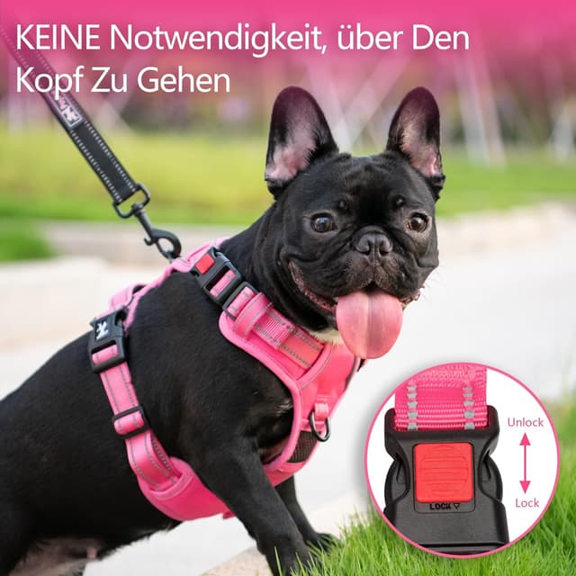 Detalle de PoyPet Hundegeschirr ohne Zug mit reflektierenden Elementen, weich gepolsterte Weste und Steuergriff – für große Hunde (Rosa, XL)