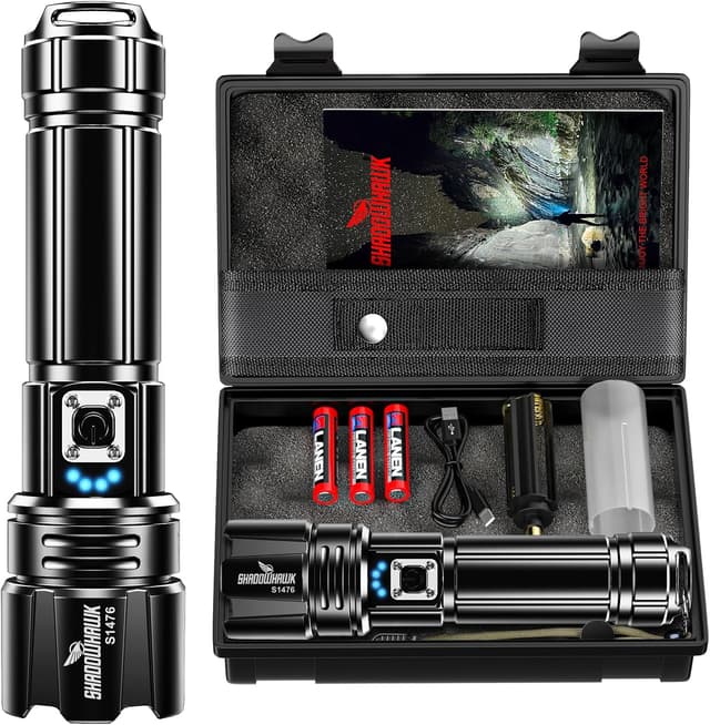 Detalle de Shadowhawk S1476 Rechargeable Flashlight (10000 High Lumens, USB-C) with Adjustable Focus and 5 Modes