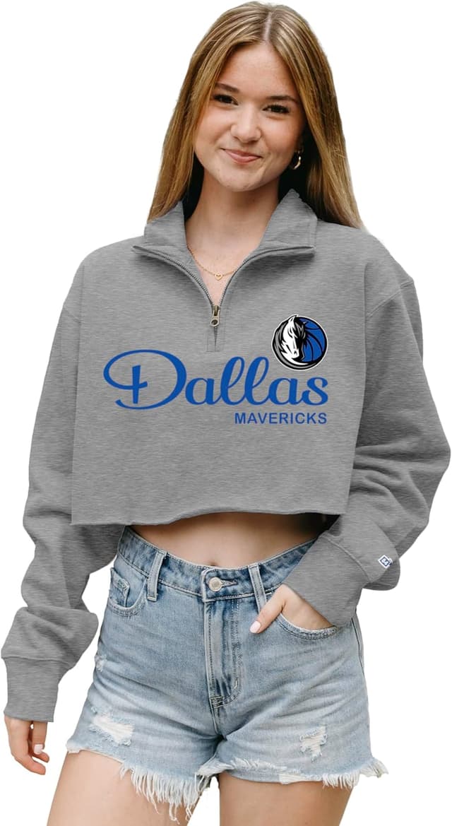 Detalle de Blue 84 Women’s NBA Officially Licensed Cropped Quarter Zip Sweatshirt (Graphite) — Denver Nuggets