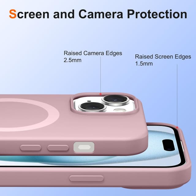 Detalle de Custodia magnetica Coiwxmoi per iPhone 15 Plus con cordino regolabile e compatibilità MagSafe, rosa