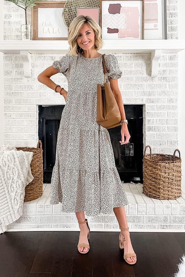 Detalle de PRETTYGARDEN 2026 Floral Boho Midi Summer Dress with Puff Short Sleeves