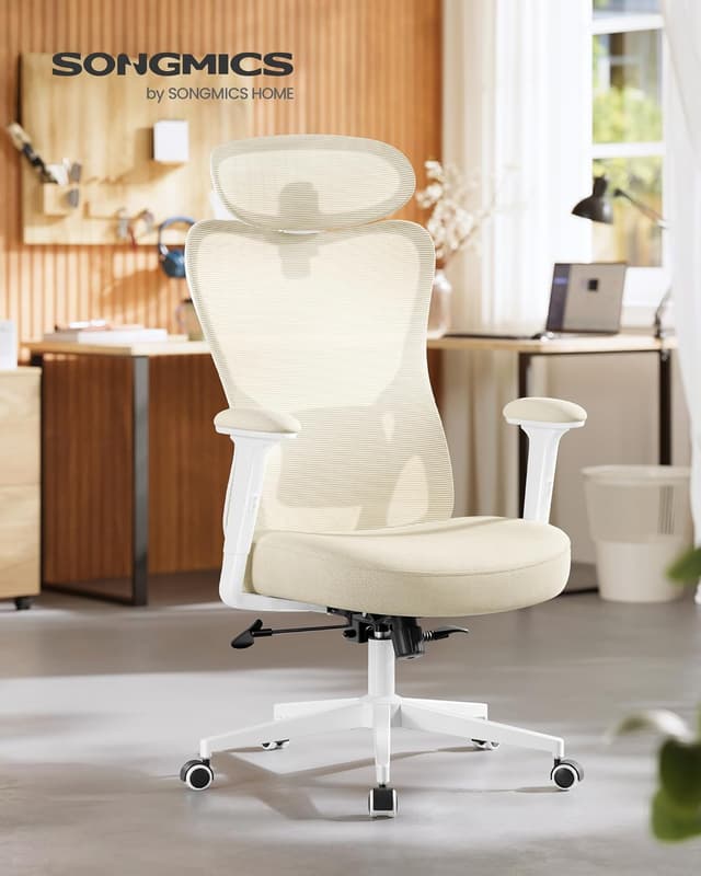 Detalle de SONGMICS OBN066LF01 sedia da ufficio ergonomica con poggiatesta e supporto lombare regolabili
