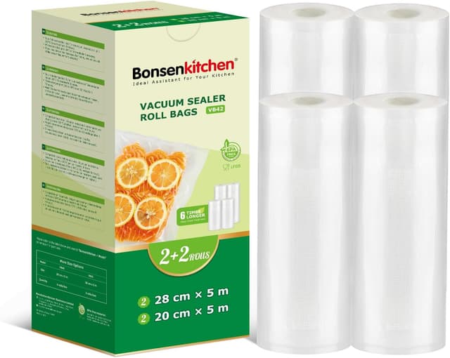 Detalle de Bonsenkitchen Vakuumrollen Set (20 cm x 5 m & 28 cm x 5 m) – Profi-Vakuumierfolie BPA-frei für Vakuumierer