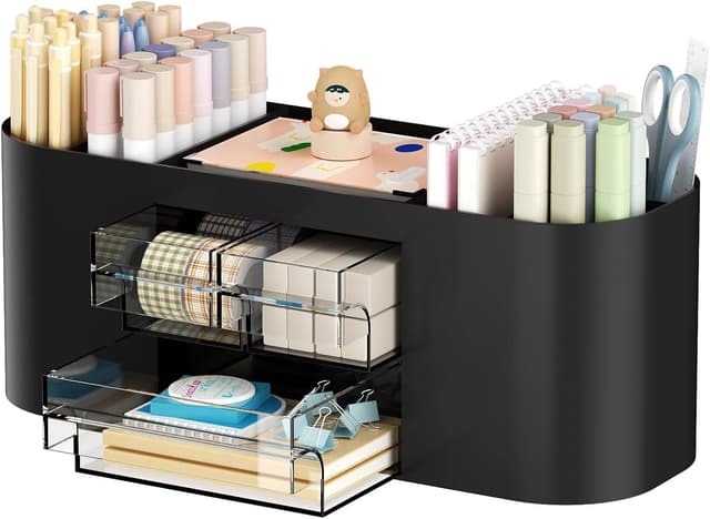 Detalle de Marbrasse Organizer Scrivania con 3 Cassetti Trasparenti e 7 Scomparti (Nero)