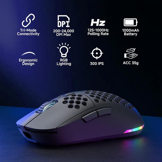 Detalle 2 de Dierya x TMKB M1 Mouse Wireless Gaming con sensore 24.000 DPI, 6 pulsanti programmabili e RGB