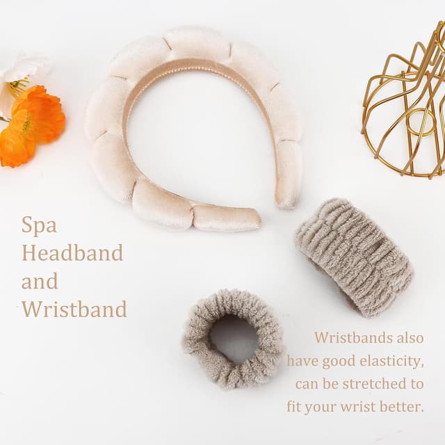 Detalle de DRESHOW spa headband and wristband set for face washing and skincare