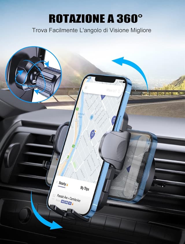 Detalle de Mohard Porta Cellulare Auto per bocchetta d’aria rotante 360° con ventosa gel e braccio estensibile (4–7")