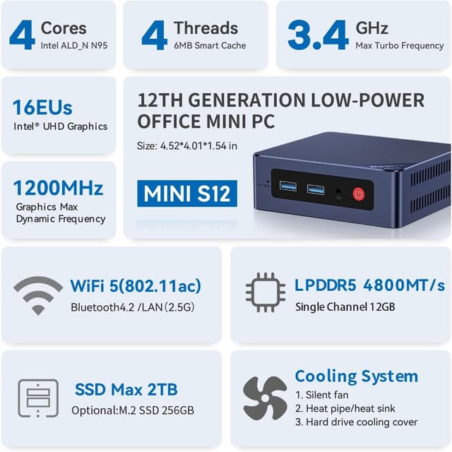 Thumbnail 1 de Beelink Mini PC Mini S12 con Alder Lake-N95, 12GB LPDDR5 e SSD 512GB, doppio HDMI