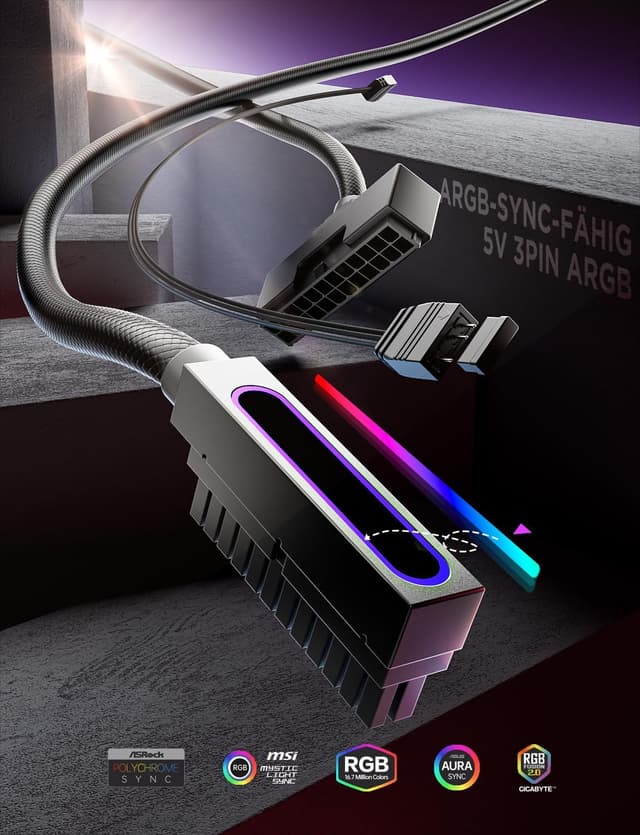 Thumbnail 4 de AsiaHorse Hydrus 24Pin PSU Kabelverlängerung R 30cm ⌚jul 24Pin Kabelagerung? (Gin)