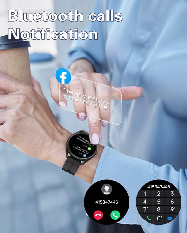 Detalle de HUAKUA Smartwatch Uomo H2: chiamate Bluetooth, WhatsApp e sensori cardio da polso