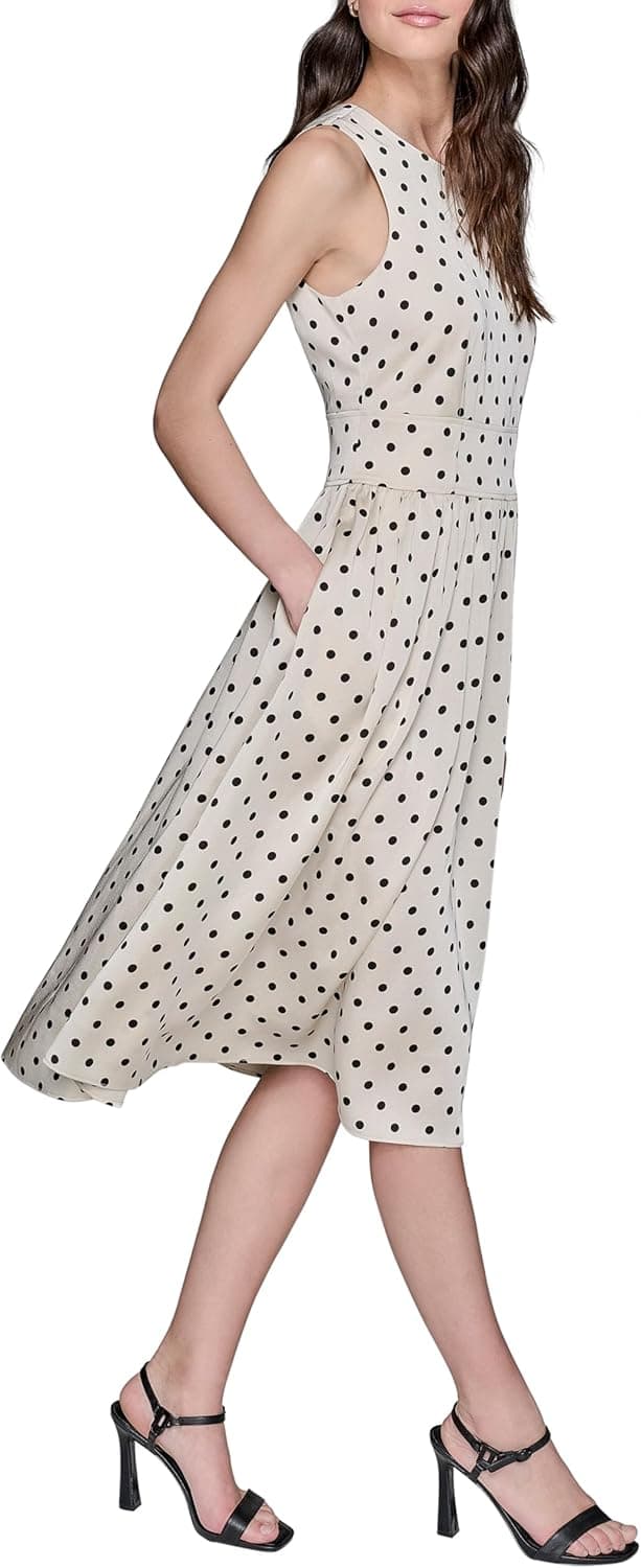 Detalle de Karl Lagerfeld Polka Dot Sleeveless Midi Dress