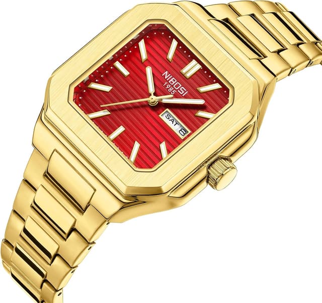 Detalle 2 de NIBOSI orologio da uomo analogico al quarzo in acciaio inox quadrato, impermeabile 3ATM