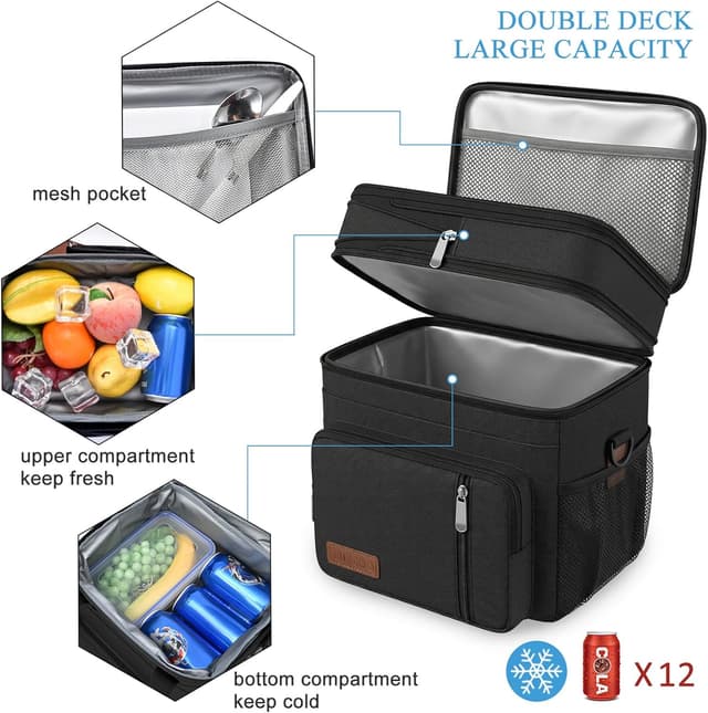 Detalle de MIYCOO Double-Deck Leakproof Insulated Lunch Bag & Lunch Box (15L) – Black