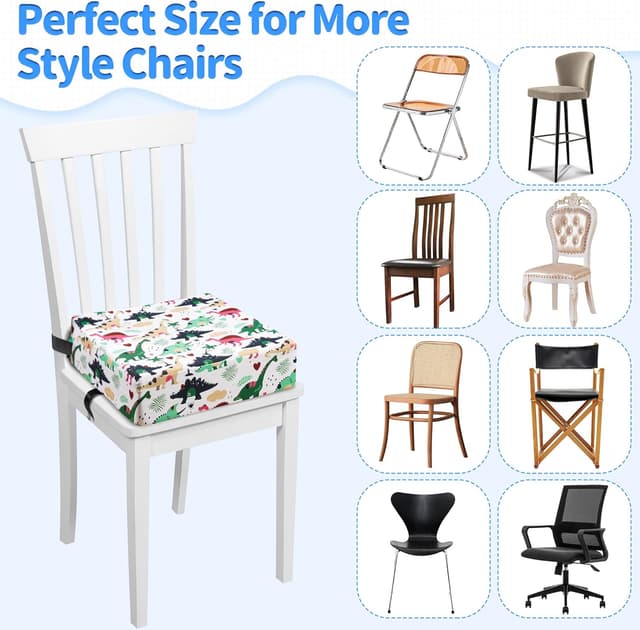 Detalle 2 de Toddler Booster Seat for Dining Chair (White) – PU Washable, Non-Slip Bottom & Adjustable Seat Belts