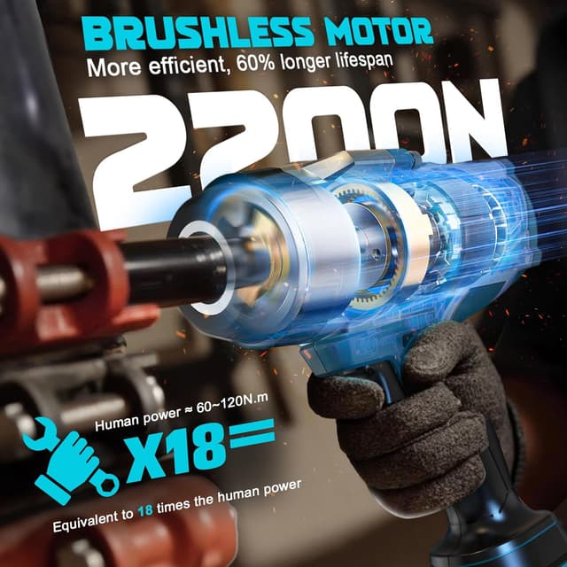 Detalle de Ecarke boulonneuse sans fil 2200 Nm compatible 18V Makita – clé à chocs 1/2" sans balais avec LED (sans batterie)