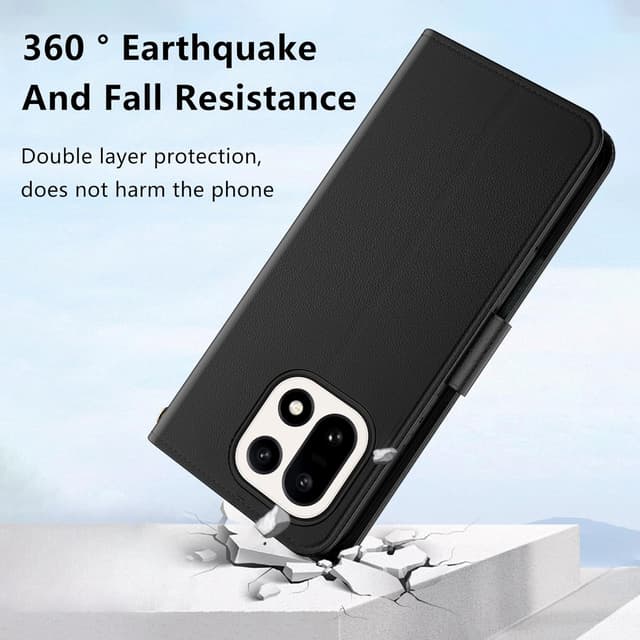 Detalle 2 de Aiziki Handyhülle im Wallet-Case-Stil für Oneplus 15 – RFID Leder Flip Case mit Kartenfächern und Standfunktion (Schwarz)