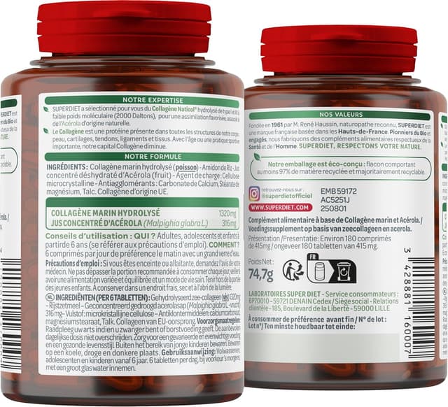Detalle de Superdiet Collagène marin & acérola 180 comprimés