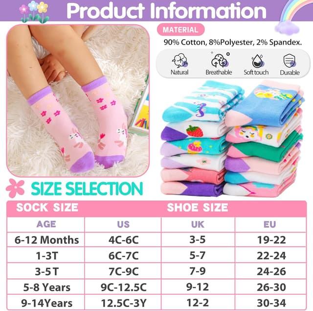 Thumbnail 4 de Welwoos 12 Pairs Baby Girls Non-slip Grip Socks