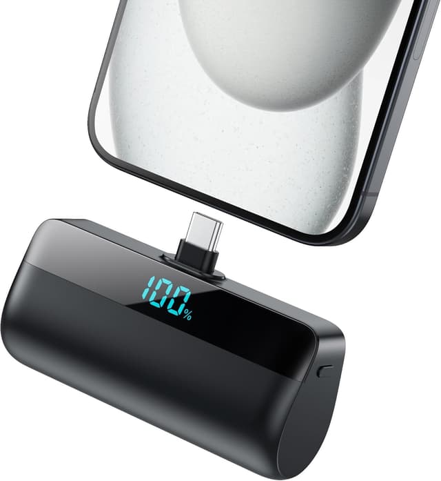 Detalle de Feob Mini Power Bank 5200 mAh mit USB‑C und LCD‑Display für iPhone 17/16 sowie Android