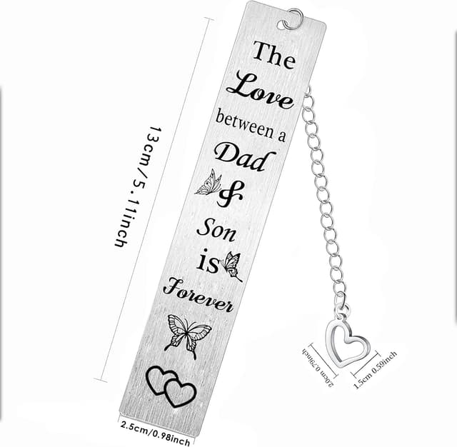 Detalle de Dad and Son bookmark gift in stainless steel: “The love between a dad & Son is forever”