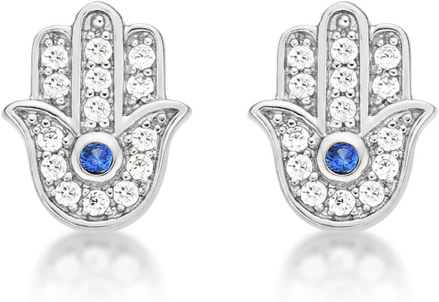 Detalle de Diamond Treats orecchini a lobo Mano di Fatima in argento 925 con zirconi