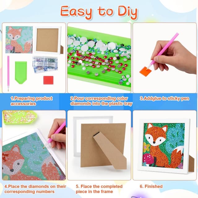 Detalle de Kit Diamond Painting 5D AUAUY con cornice in legno – gatti/volpe, decorazione fai-da-te per parete