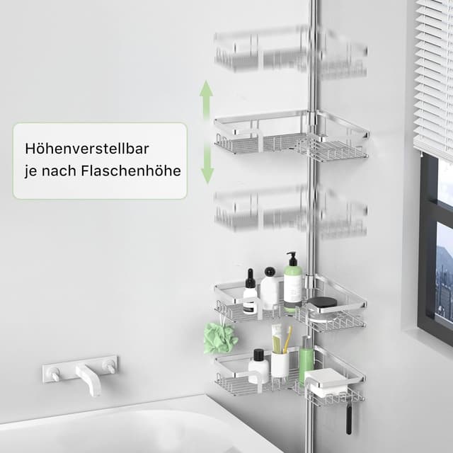 Detalle de Kegii Teleskop-Duschregal aus Edelstahl – Duschablage ohne Bohren, Ecke mit 4 Etagen