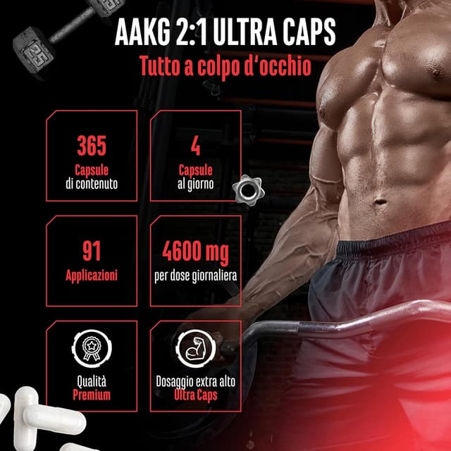 Detalle 2 de AAKG Ultra Caps di GEN German Elite Nutrition: 365 capsule con 1.150 mg di L-arginina alfa-chetoglutarato