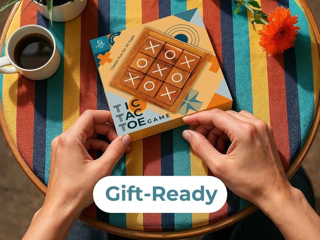 Detalle 2 de BSIRI Tic Tac Toe Rustic Wood Game 4 Inch 🎲