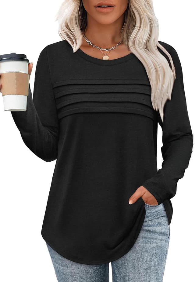 Thumbnail 6 de XIEERDUO Women’s Pleated Front Crewneck Sweatshirt Top (Long Sleeve)