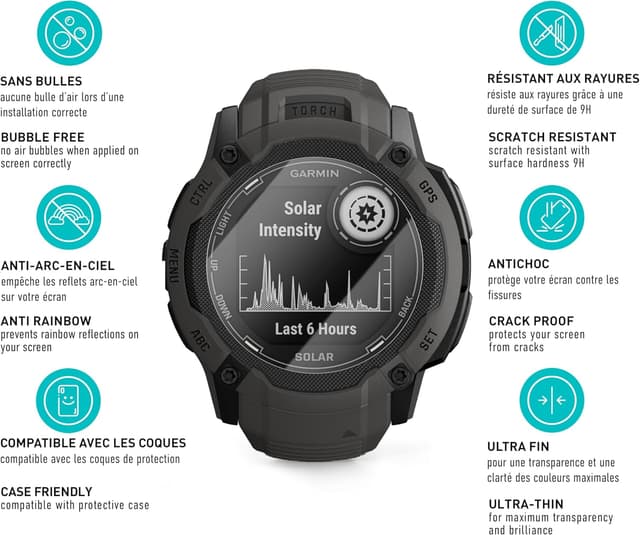 Detalle de smartect Verre Trempé 9H (3 pièces) pour Garmin Instinct 2X Solar – protection HD anti-rayures sans bulles
