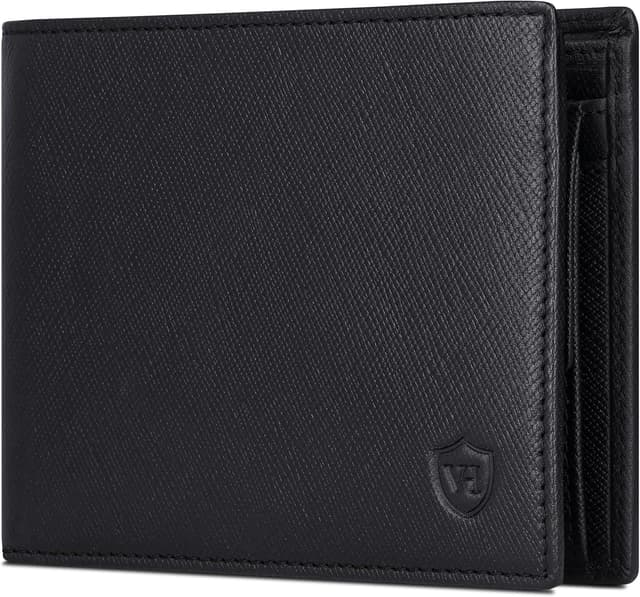 Detalle de VON HEESEN Leder-Geldbörse mit RFID-Schutz (Saffiano Schwarz) – Geldbeutel für Damen & Herren