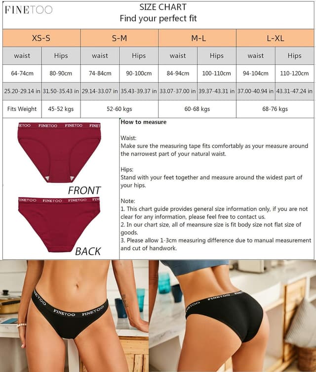 Detalle de FINETOO 10er Pack Baumwoll-Slips für Damen (atmungsaktive Hipster, niedrige Leibhöhe) – S-XL