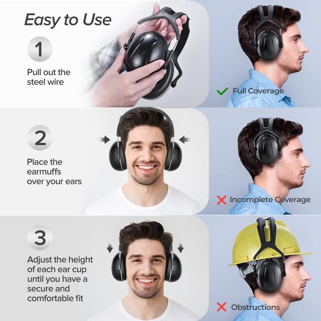 Detalle 2 de ERM TOOL Ear Defenders noise reduction safety ear muffs (35 dB SNR) with carry bag
