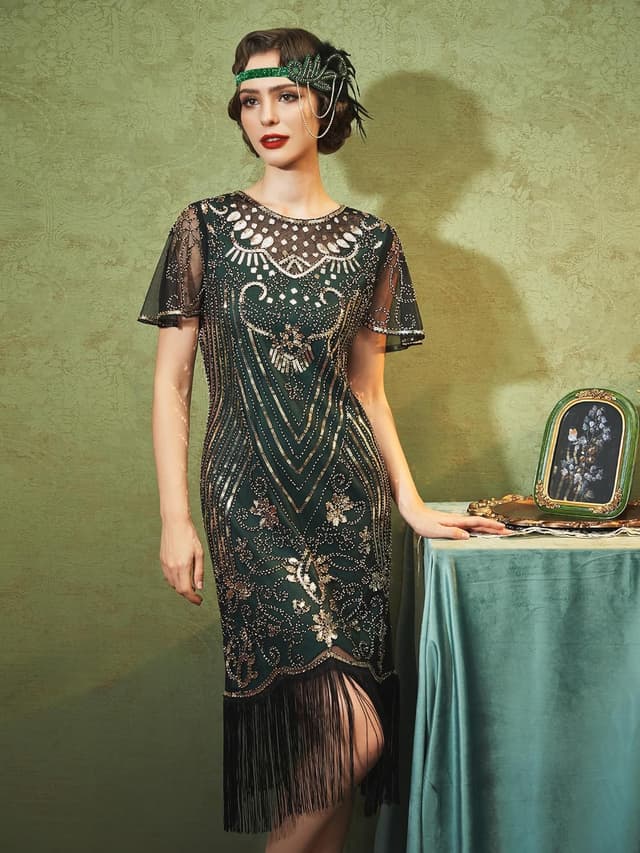 Detalle 2 de SWEETV Gatsby Kleid Damen 20er Jahre