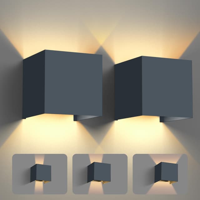 Detalle de vatato LED-Wandleuchte (2er-Set) 12 W, 3000 K Warmweiß, Aluminium, IP54 – einstellbarer Lichtstrahl (Anthrazit RAL 7016)