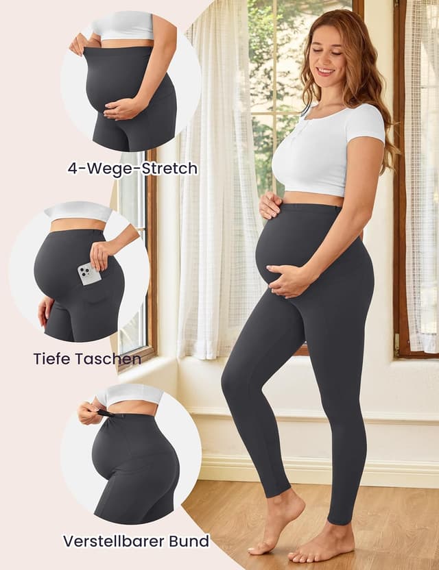 Detalle de VALANDY Creamlush maternity leggings over the bump with pockets